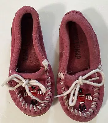 Minnetonka Moccasins 2605 - Childrens Thunderbird Moccasin Hot Pink Suede Size 8 • $14.99