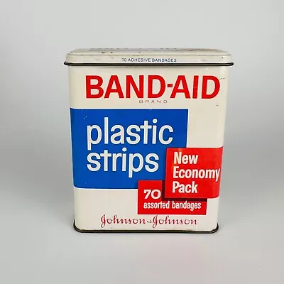 Vintage Band-Aid Plastic Strips Metal Tin Box Hinged Lid Johnson & Johnson Empty • $8