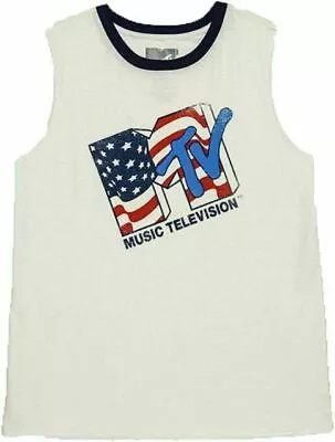 Women's Retro MTV American Flag Themed Graphic Tank Top - Ivory XS • £9.65