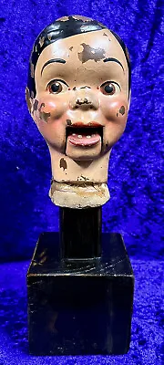 Antique Ventriloquist Doll Head & Ebonised Wood  Stand. Cabinet Of Curiosities • $647.45