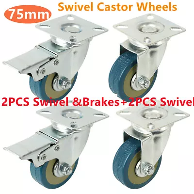 £10.29 • Buy  4x Heavy Duty 75mm 3  Rubber Swivel Castor Wheels Furniture Trolley Caster 360°