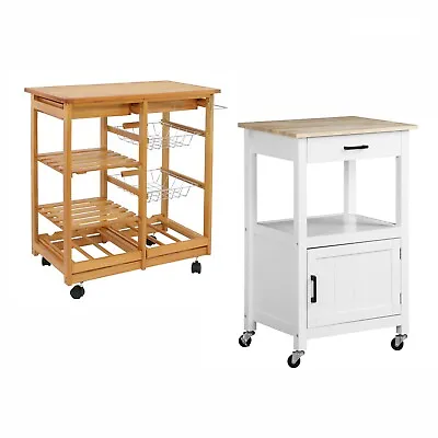 Rolling Kitchen Island Wood Kitchen Cart On Swivel Wheels With Storage Shelf  • $57.58