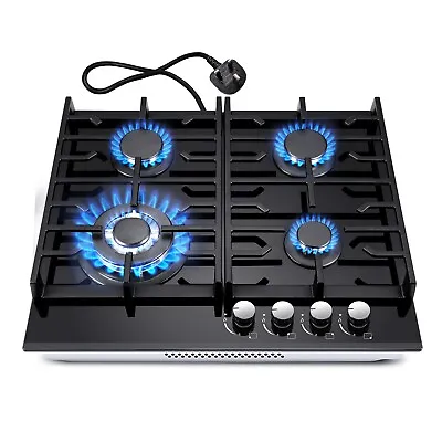 60cm Gas Hob 4 Burners Black Glass Built In Gas Cooktop Cast Iron Support NG/LPG • £155.99