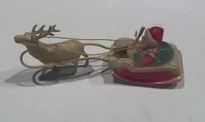 Vintage Japan Celluloid Santa Claus Reindeer Sleigh Toy Christmas Decoration • $18.74