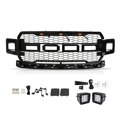 Gloss Black Raptor Style Grille For 2018 2019 2020 Ford F150 W/2Side Lights • $187