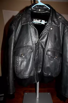 Vintage Schott Mens Sz 54 Black Leather Police Racer Moto Jacket  Made In Usa • $39