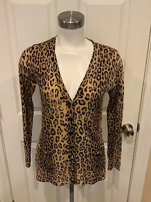 Milly Brown Leopard Print Thin Knit Button-up Cardigan Size Medium • $39