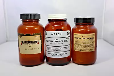 Merck Vintage Rx Pharmaceuticals Brown Glass Medicine Bottles • $15