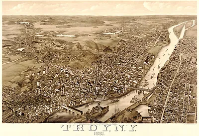 Troy New York - 1881 - Aerial Bird's Eye View Map Poster • $9.99