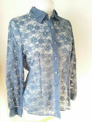 Vintage Vera Cristina Lace Long Sleeve Blue Bling Blouse Shirt Size S Nwt  • $32