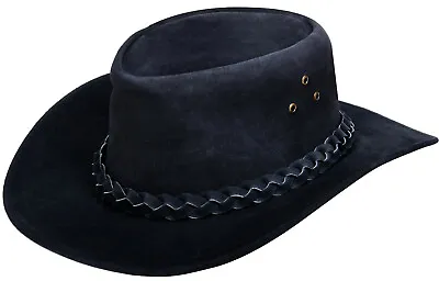 £19.79 • Buy Australian Black Western Style Cowboy Outback Real Suede Leather Aussie Bush Hat