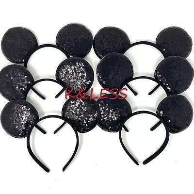 Mickey Mouse Ears Headbands 12 PCS Plush All Black Sequin Party Favors Birthday  • $15.75