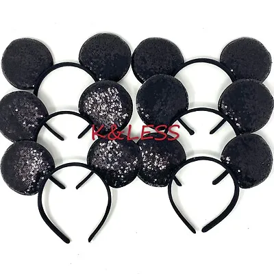 Mickey Mouse Ears Headbands 24 PCS Plush All Black Sequin Party Favors Birthday  • $24.50