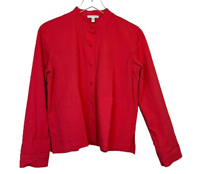 Eileen Fisher Mandarin Collar Cotton Pucker Jacket Womens Watermelon Pockets XXS • $24