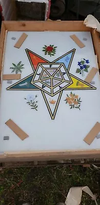 Masonic Free Mason Eastern Star Large Glass Window Reverse Painted Fraternal  • $200