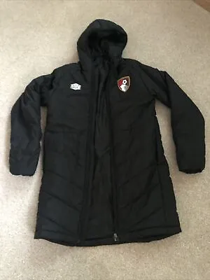 AFC Bournemouth Black Umbro Long Hooded Bench Coat Jacket Size Small • £25
