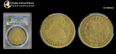 Peru 1794 LMAE IJ 8 Escudos PCGS AU53 Carlos IIII Spanish Colonial Calico-1593 • $2899