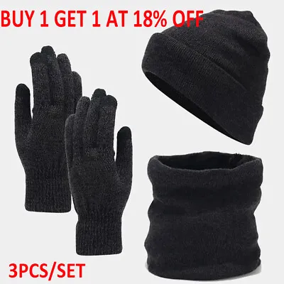 3Pcs/Set Winter Thermal Beanie Knit Hat Glove Neck Scarf Men Women Ski Snow Caps • £8.70