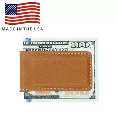 Tan Arizona Leather Contrast Stitch Magnetic Money Clip MADE IN USA K • $8.95