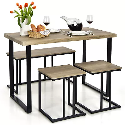 4-Piece Dining Table Set Industrial Dinette Set Kitchen Table W/Bench &2 Stools • $144.99