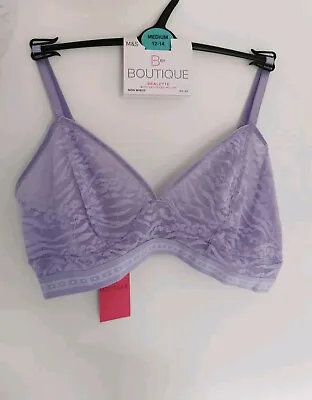 M&S B By Boutique Gisella Mesh Non Wired Bralette Lilac Med (12-14) Lrg(16-18) • £8.99