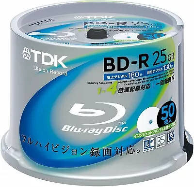 Blu-ray Disc 50 Spindle - 25GB 4X BD-R - Printable - 100% GENUINE TDK-JAPANESE • £44.94