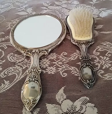 Vintage Two Piece Mirror & Brush Silver Vanity Set • $20