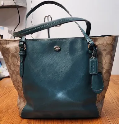 AUTHENTIC Coach Peyton Coated Canvas Saffiano Tote RACING GREEN $378 • $75