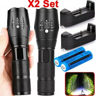 2Pcs Rechargeable LED Flashlight Torch 12000000LM High Powered Super Bright Lamp • $20.80