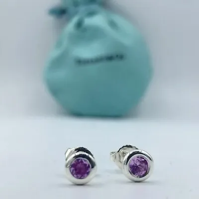 Tiffany & Co 925 Silver Elsa Peretti Purple Amethyst By Yard Earrings W/ Pouch • $249.99