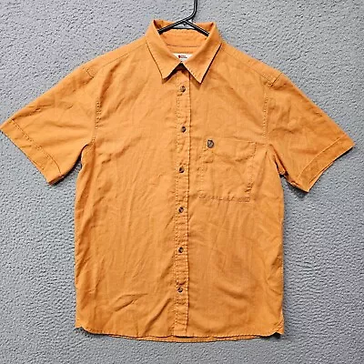 Fjallraven Ovik Travel Shirt Mens Small Orange Hemp Button Up Short Sleeve • $29.99