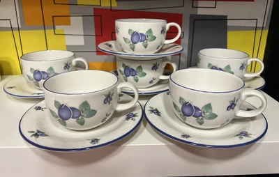 £19.75 • Buy 12pc VTG 1994 ROYAL DOULTON EVERYDAY CHINA BLUEBERRY TEA /COFFEE CUPS & SAUCERS