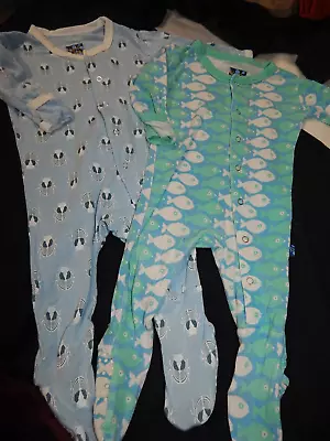 2 Kickee Pants Boys 0-3 Bamboo One Piece Footed Pajamas Fish And Bugs ALL BOY • $22