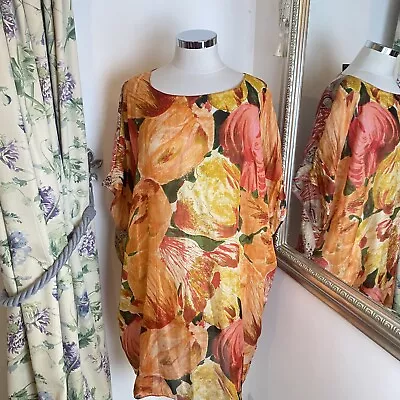 Hampstead Bazzar One Size Silk Tulip Print Short Sleeve Kaftan Throw Dress • £59
