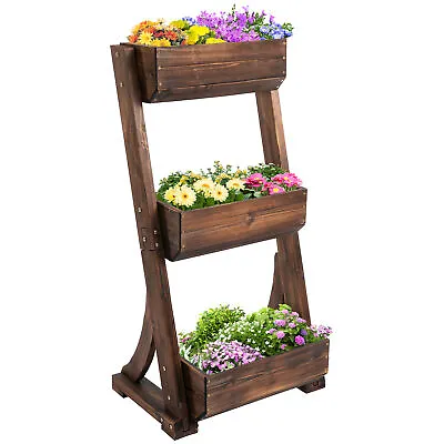 Outsunny 3-Tier Raised Garden Bed Freestanding Vertical Wooden Flower Rack • £59.99