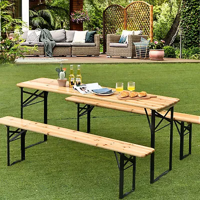 $209.95 • Buy 3PCS Folding Table Bench Set Indoor Outdoor Furniture Dining Picnic Patio Garden