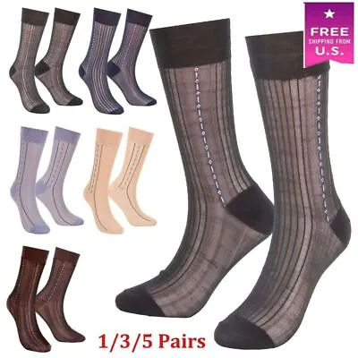 $6.64 • Buy 1/3/5 Pairs Men Ultra Thin Dress Socks Silk Sheer Business Work Socks Soft Nylon