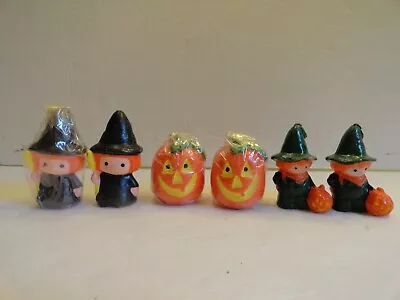 6 Vintage Halloween Jack-O-Lantern Witch Scarecrow Figural Shaped Candles • $10.99