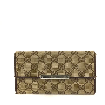 $1 • Buy GUCCI GG Logo  Canvas Leather Long Bifold Wallet /1J1691