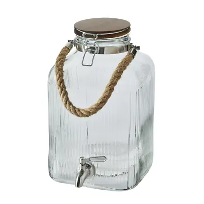 Homes & Gardens 2 Gallon Ribbed Clear Glass Beverage Dispenser With Acaci • $20.26