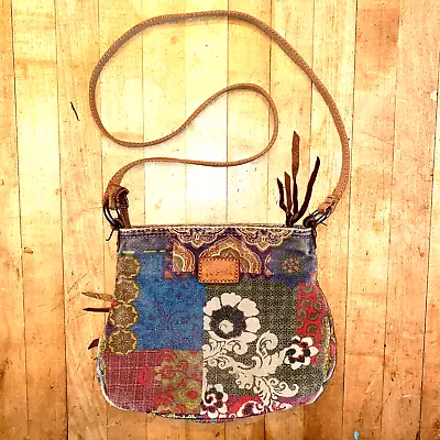 Vintage Fossil Crossbody Shoulder Floral Paisley Tapestry Carpet Bag Purse Zip • $27.50