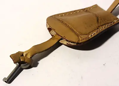 Vintage 1  Barrel Key In Leather Holder Pouch Miniature Round Skeleton? Trunk? • $7.99