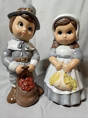 Vintage Ceramic Thanksgiving Boy/Girl Hand Painted Pilgrim Figurines 10 . • $19.99