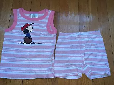 Hanna Andersson Peanuts Snoopy Pink Striped Girls Size 4 Pajama Set 100cm • $7.99