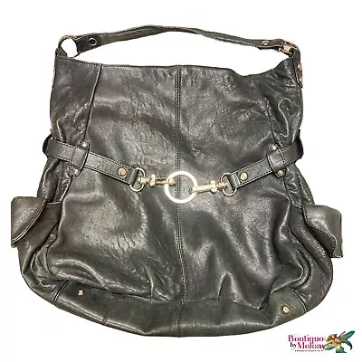 Junior Drake Signature Soft Large Black Leather Hobo Shoulder Bag • $31.15