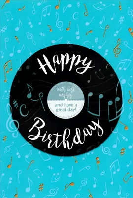 Pictura Vinyl Record On Blue  Foil Music Notes Birthday Card • $3.75