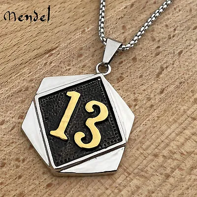 MENDEL Mens Motorcycle Biker Number 13 Pendant Necklace Stainless Steel For Men • $11.99