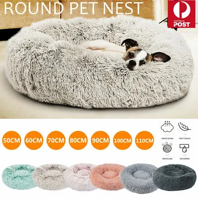 $21.99 • Buy Pet Cat Dog Calming Bed Warm Soft Plush Round Nest Comfy Sleeping Kennel Cave AU