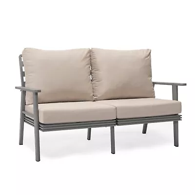 Leisuremod Walbrooke Patio Loveseat With Grey Aluminum Frame And Cushions • $2058