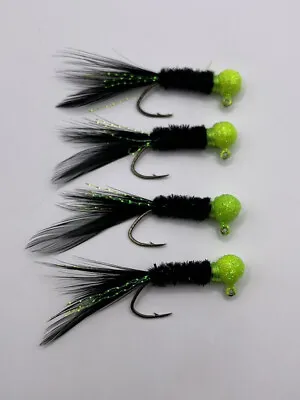 Hand Tied Feather Tail Crappie Jigs Chartreuse And Black 1/16th Ounce New • $6.50